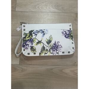NWT White House Black Market Studded Clutch Wristlet Purple, Pink Hydrangeas $69